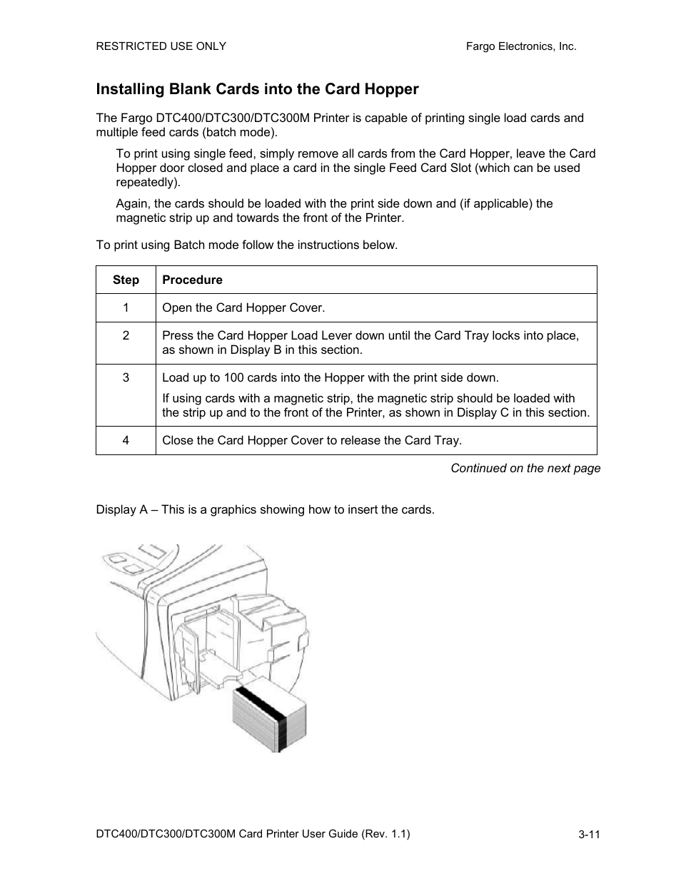 Installing blank cards into the card hopper, Installing blank cards into the card hopper -11 | FARGO electronic DTC400 User Manual | Page 39 / 278