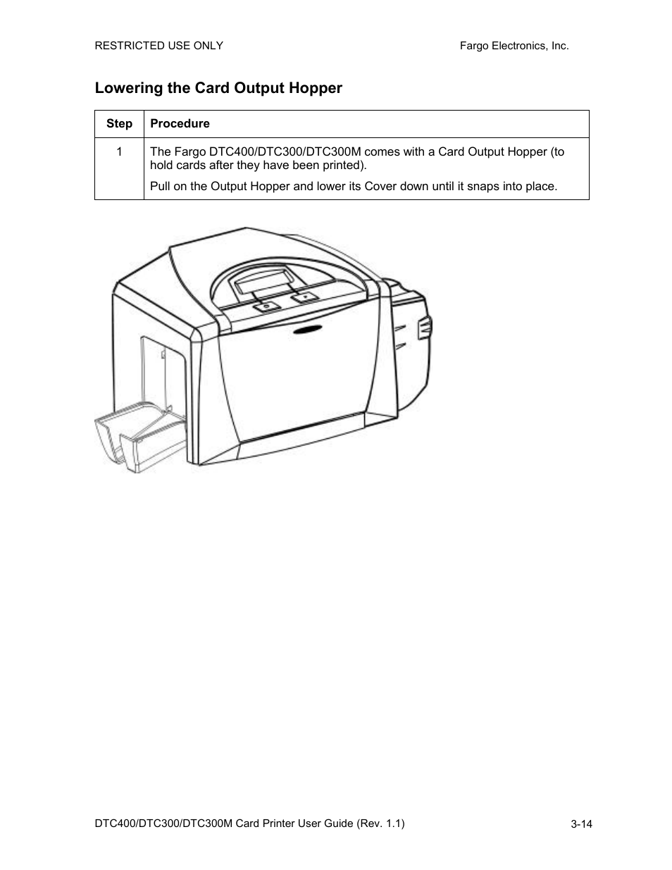 Lowering the card output hopper, Lowering the card output hopper -14 | FARGO electronic DTC400 User Manual | Page 42 / 278