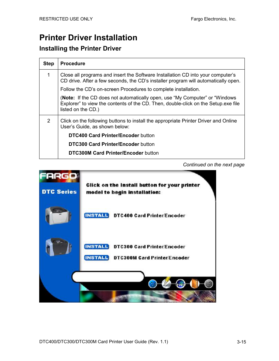 Printer driver installation, Installing the printer driver, Printer driver installation -15 | Installing the printer driver -15 | FARGO electronic DTC400 User Manual | Page 43 / 278