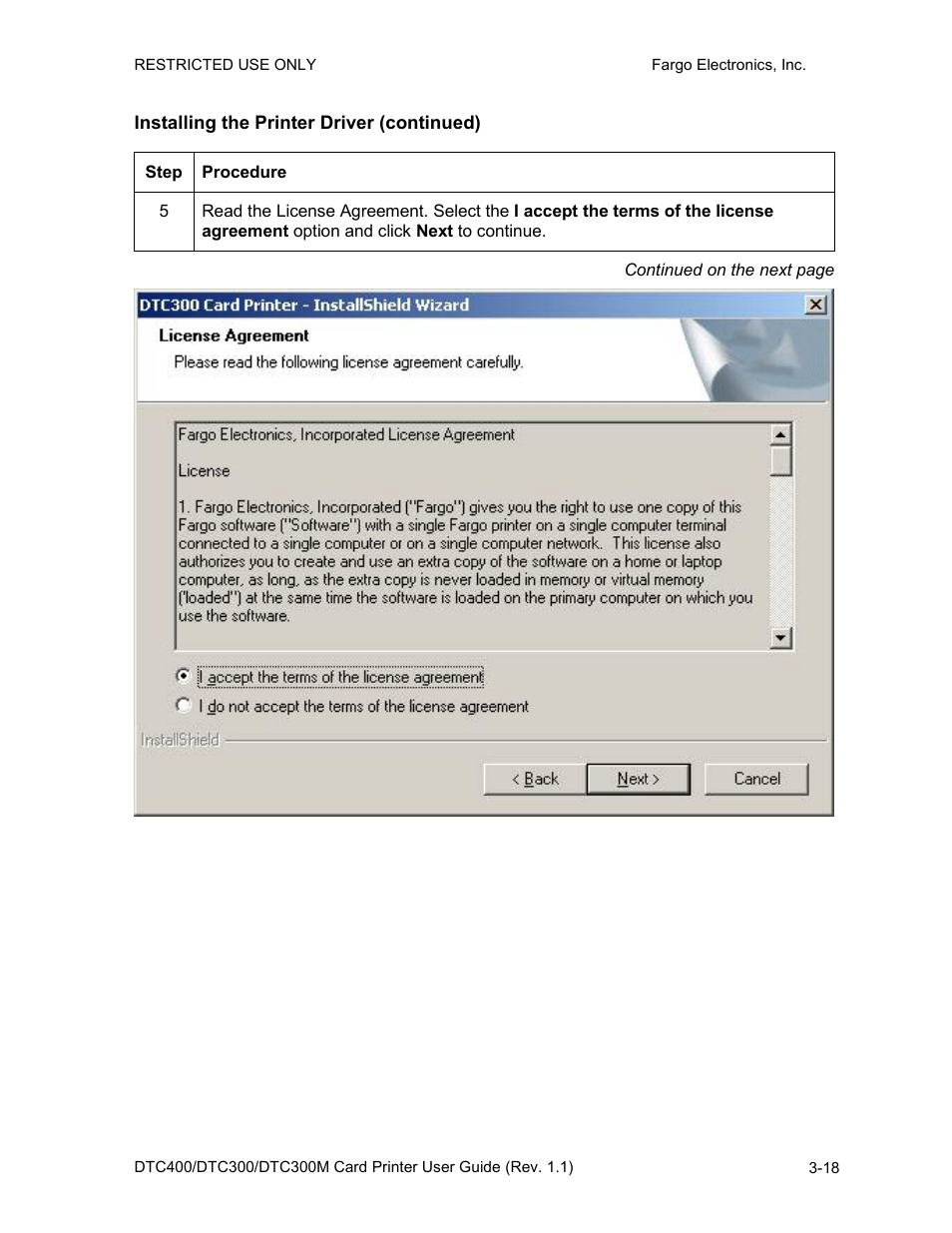 Installing the printer driver (continued), Installing the printer driver (continued) -18 | FARGO electronic DTC400 User Manual | Page 46 / 278