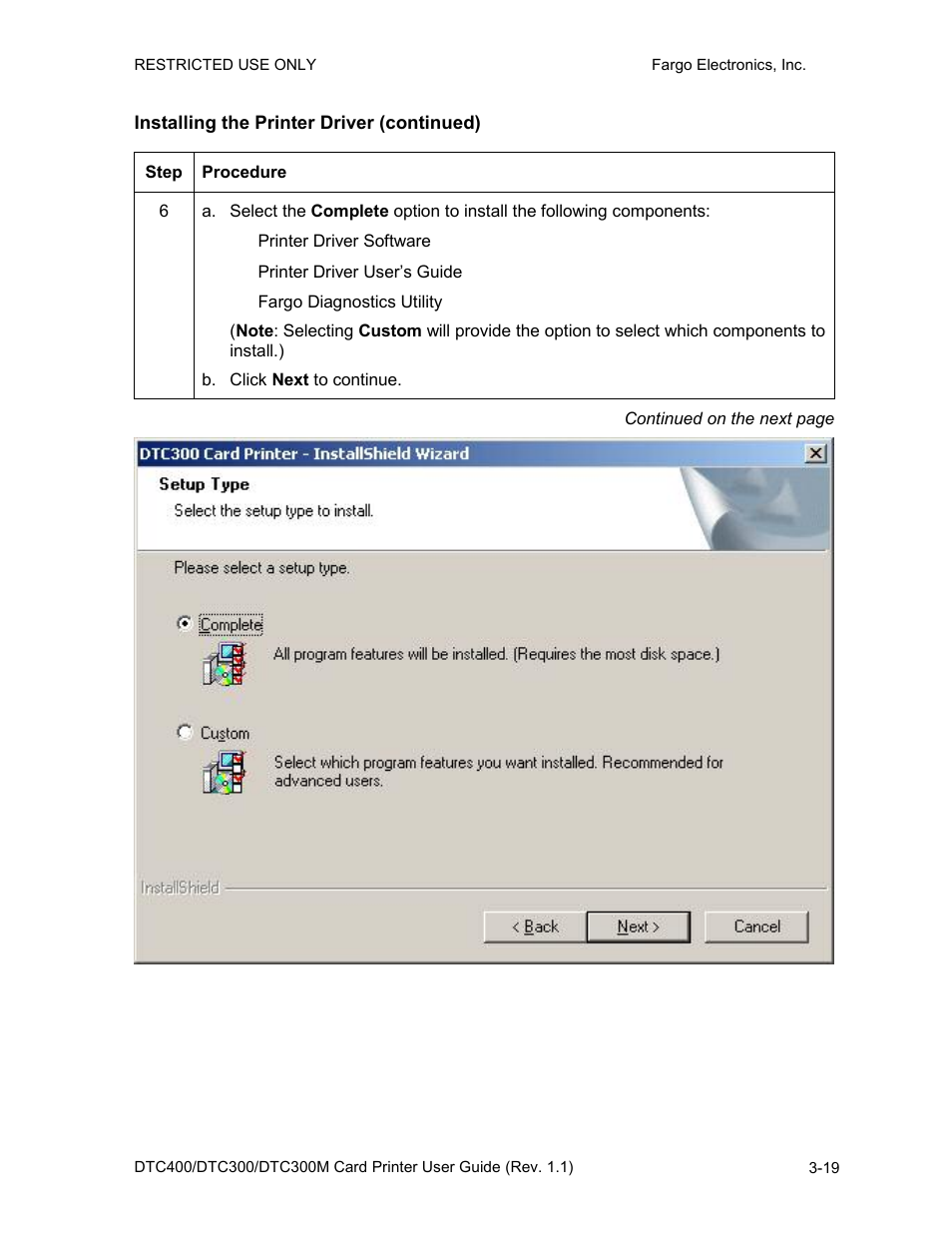 Installing the printer driver (continued), Installing the printer driver (continued) -19 | FARGO electronic DTC400 User Manual | Page 47 / 278