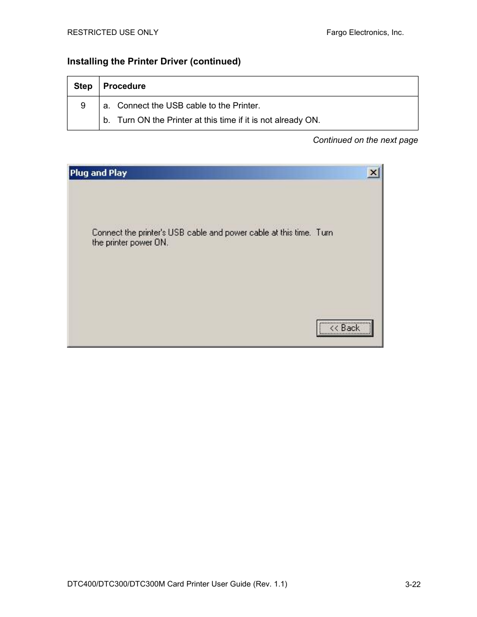 Installing the printer driver (continued), Installing the printer driver (continued) -22 | FARGO electronic DTC400 User Manual | Page 50 / 278