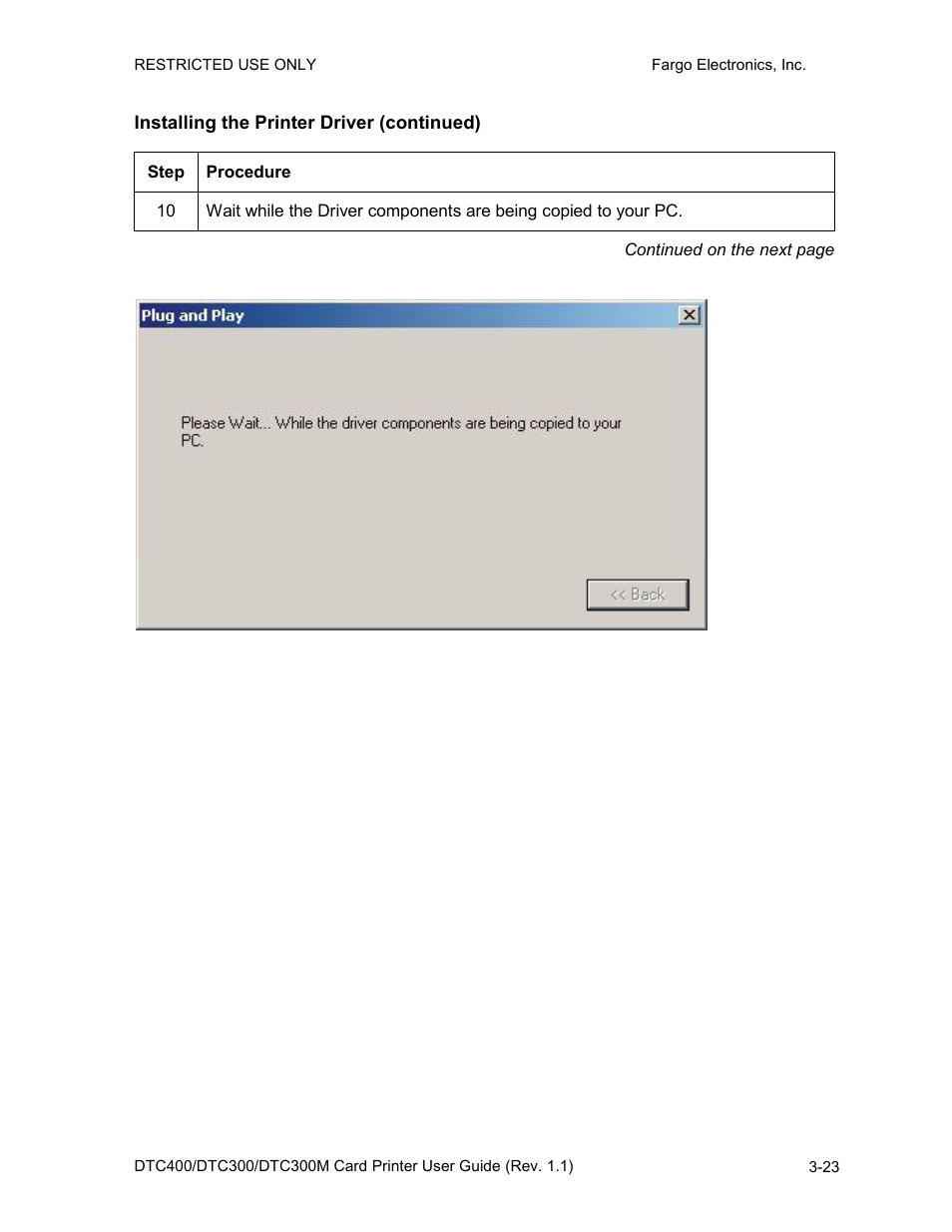 Installing the printer driver (continued), Installing the printer driver (continued) -23 | FARGO electronic DTC400 User Manual | Page 51 / 278