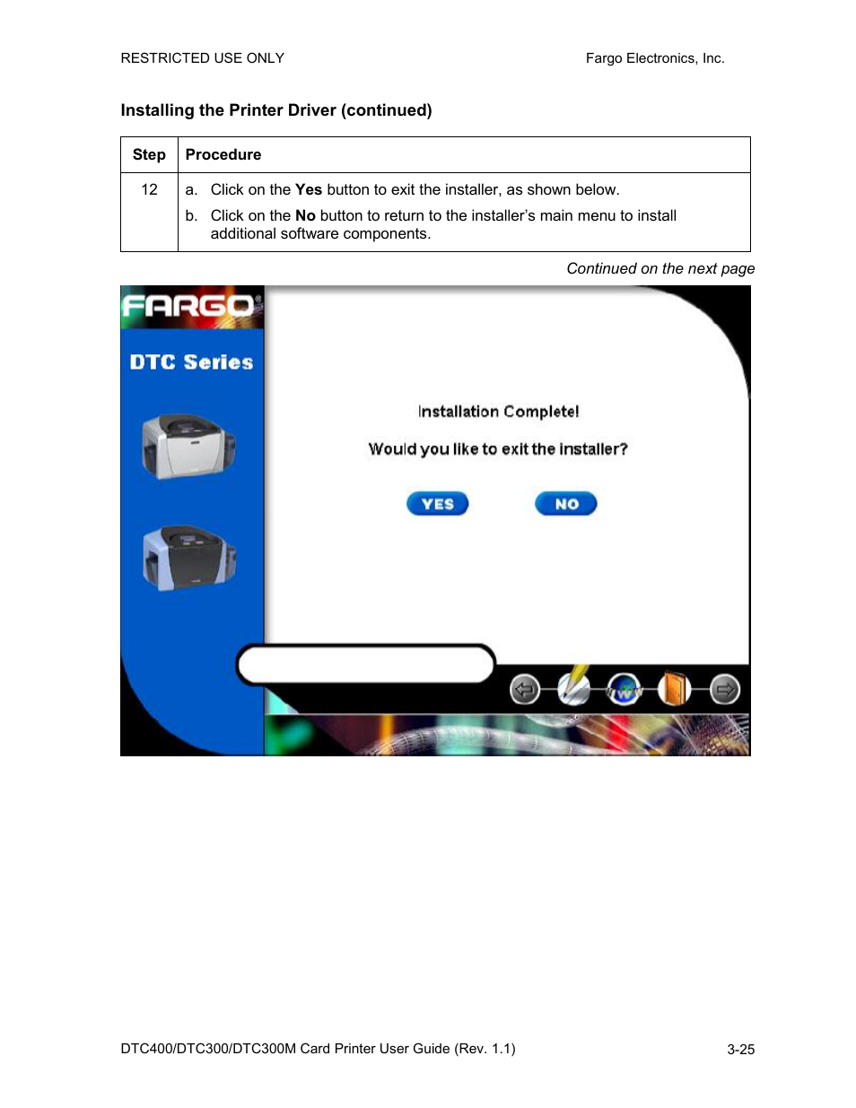 Installing the printer driver (continued), Installing the printer driver (continued) -25 | FARGO electronic DTC400 User Manual | Page 53 / 278