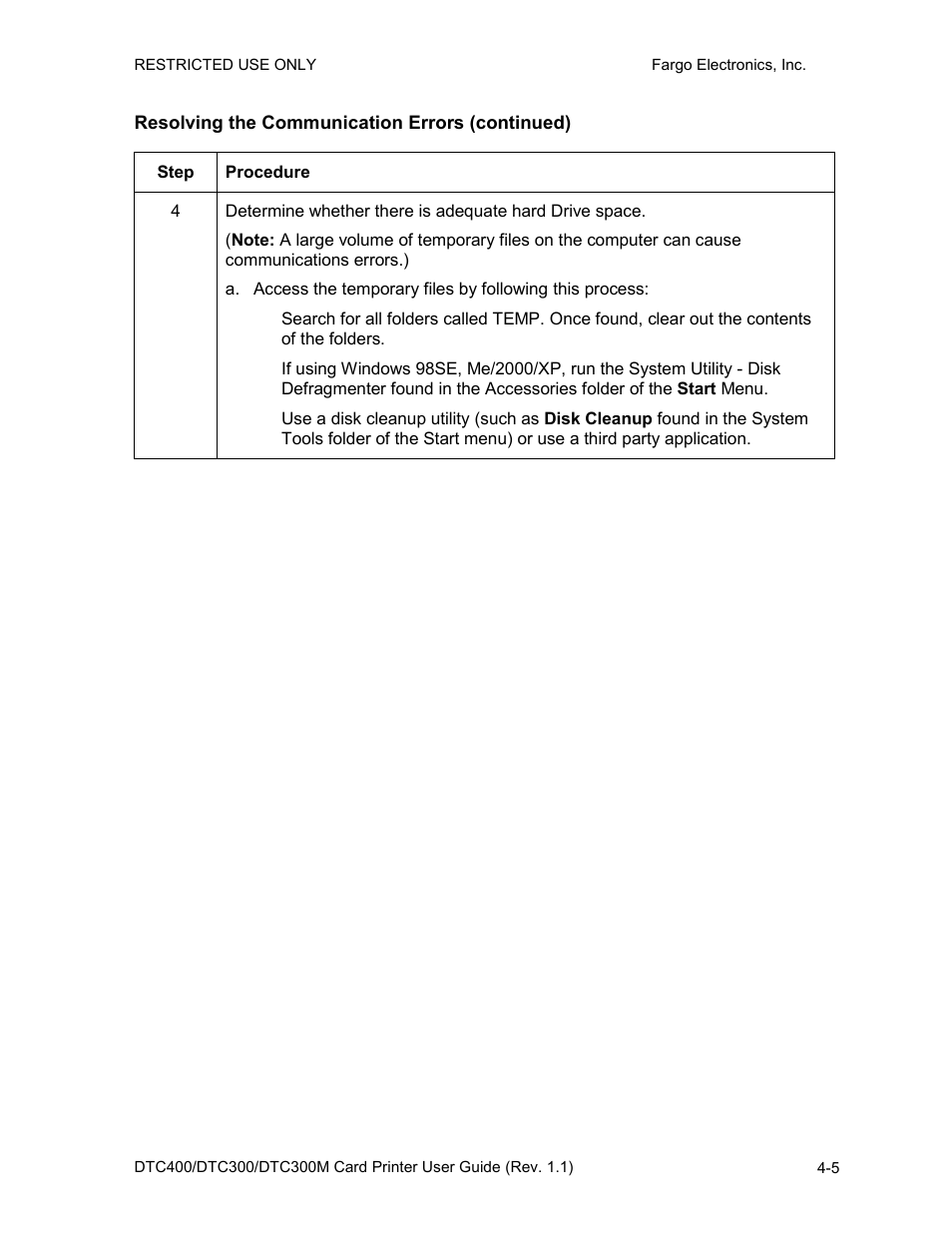 Resolving the communication errors (continued), Resolving the communication errors (continued) -5 | FARGO electronic DTC400 User Manual | Page 62 / 278