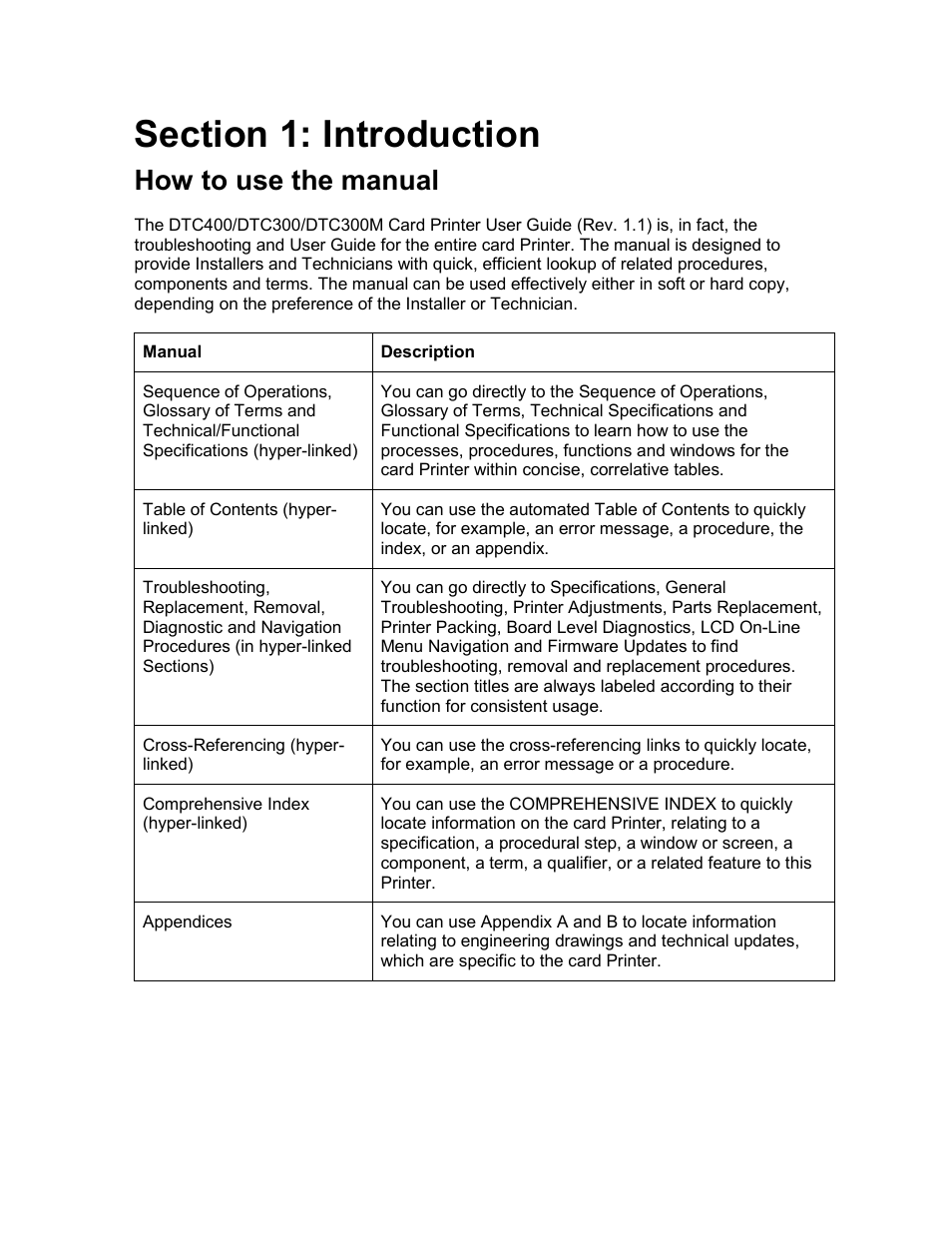 Section 1: introduction, How to use the manual, Section 1: introduction -1 | How to use the manual -1 | FARGO electronic DTC400 User Manual | Page 8 / 278
