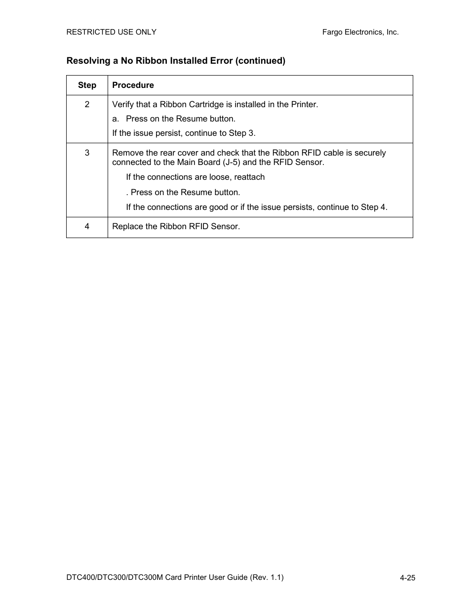 Resolving a no ribbon installed error (continued) | FARGO electronic DTC400 User Manual | Page 82 / 278