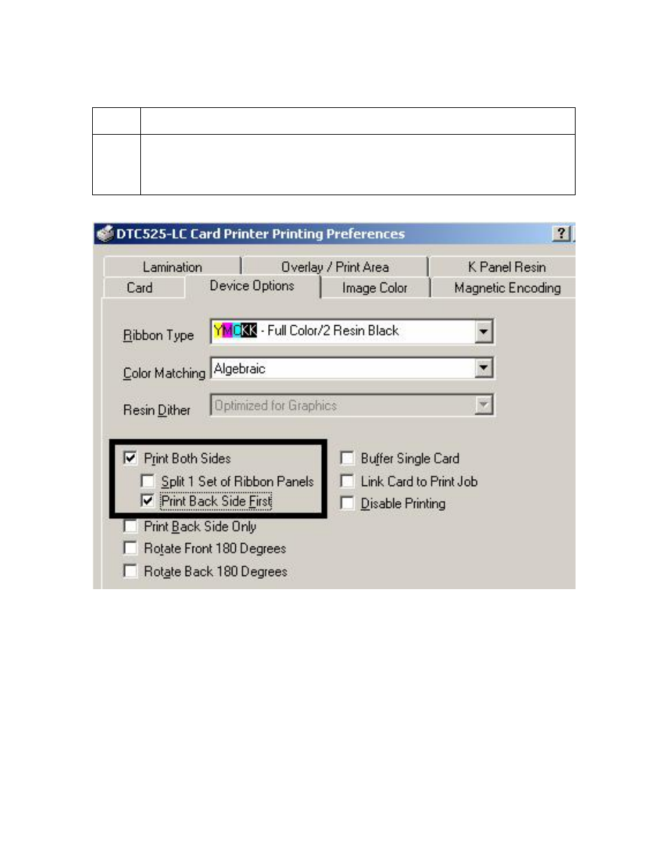 Using the print back side first option | FARGO electronic DTC500 User Manual | Page 160 / 345