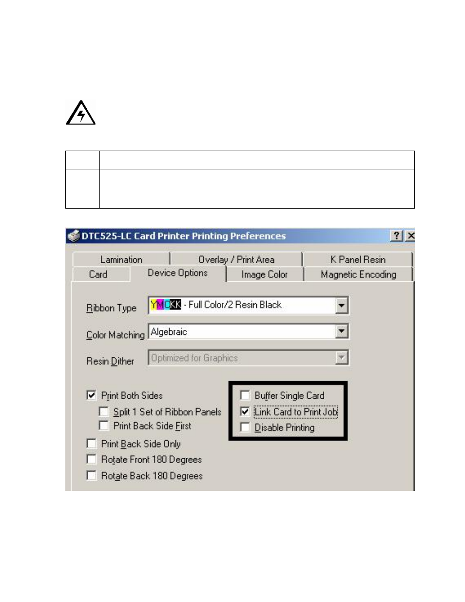 Using the link card to print job option | FARGO electronic DTC500 User Manual | Page 165 / 345