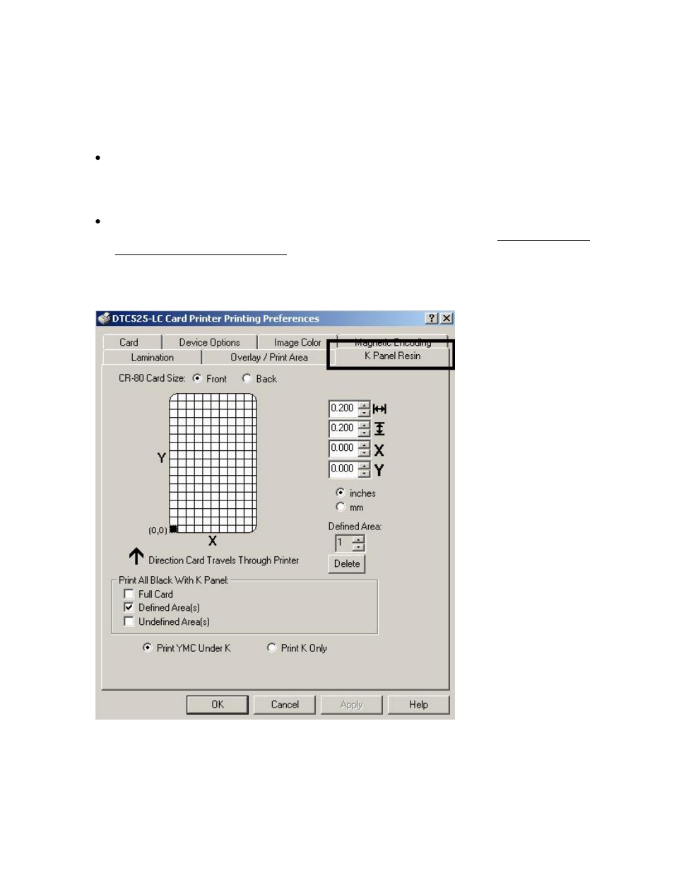 Using the k panel resin tab | FARGO electronic DTC500 User Manual | Page 171 / 345