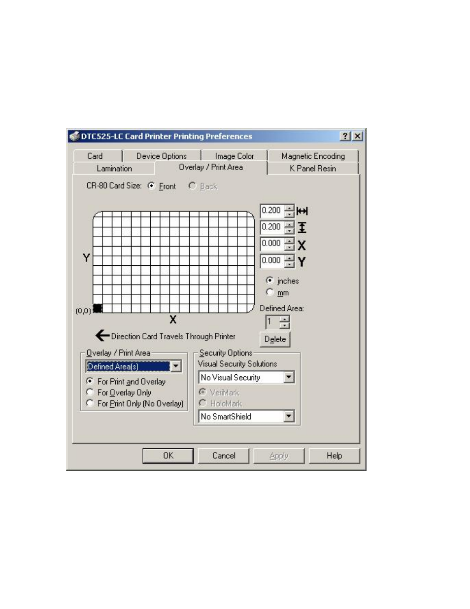 Using the overlay/print area tab, Using the overlay / print area tab | FARGO electronic DTC500 User Manual | Page 198 / 345