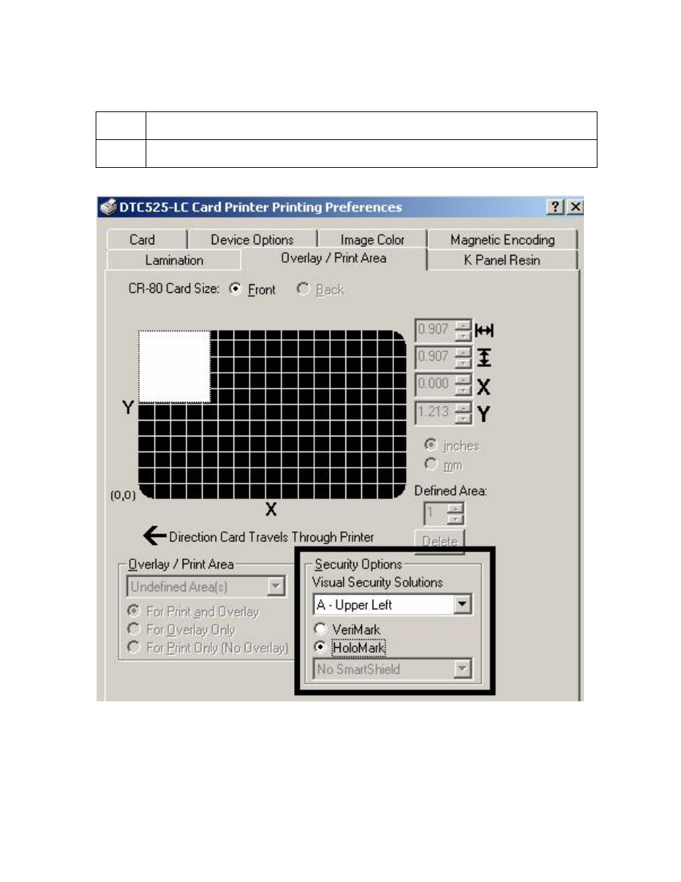 Selecting the holomark radio button | FARGO electronic DTC500 User Manual | Page 212 / 345