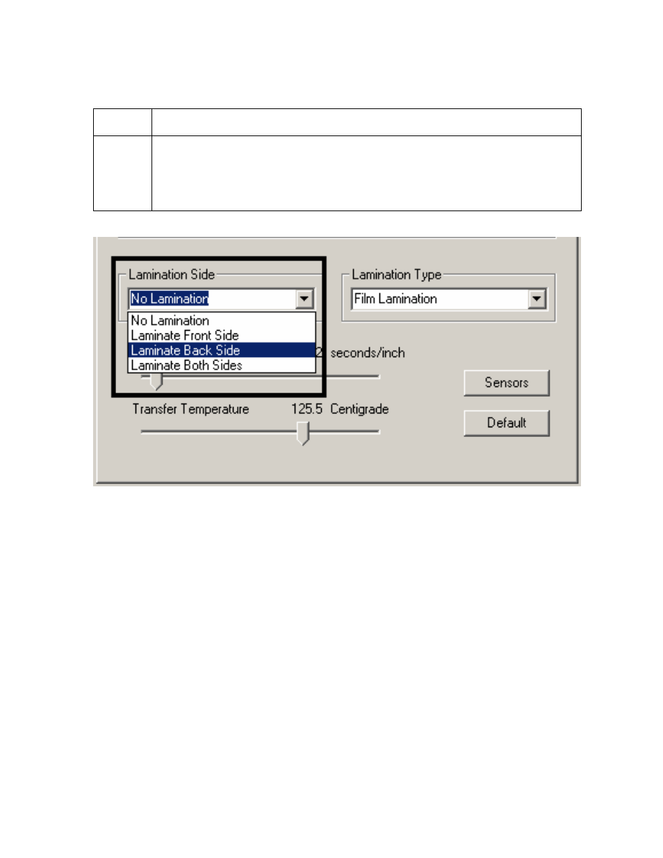 Selecting the lamination side | FARGO electronic DTC500 User Manual | Page 230 / 345