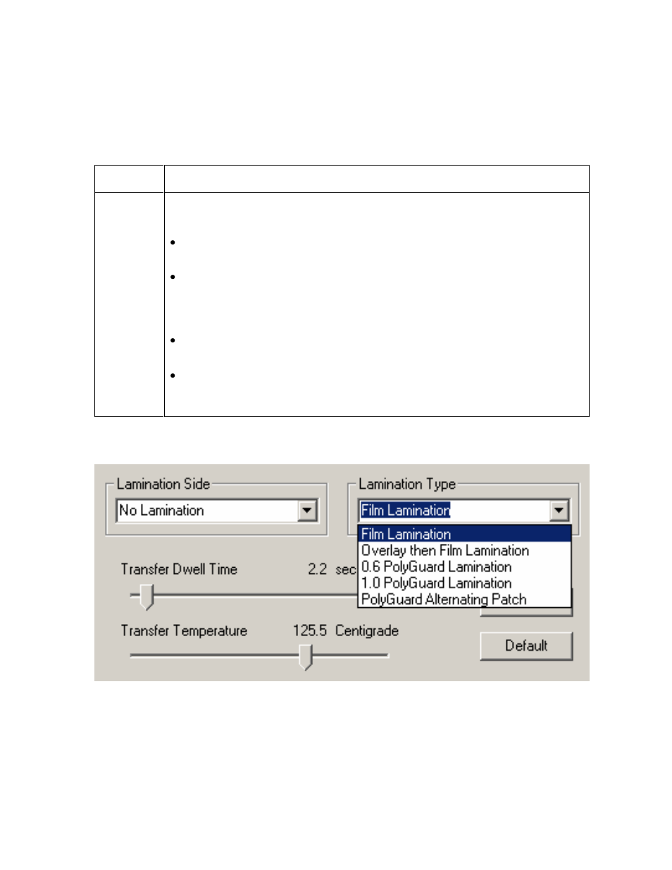 Selecting the lamination type | FARGO electronic DTC500 User Manual | Page 231 / 345