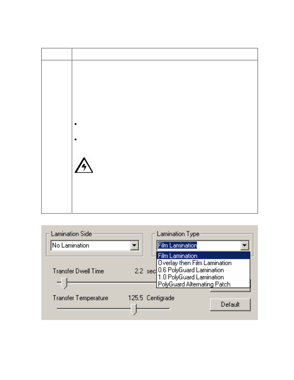 Selecting the lamination type | FARGO electronic DTC500 User Manual | Page 232 / 345