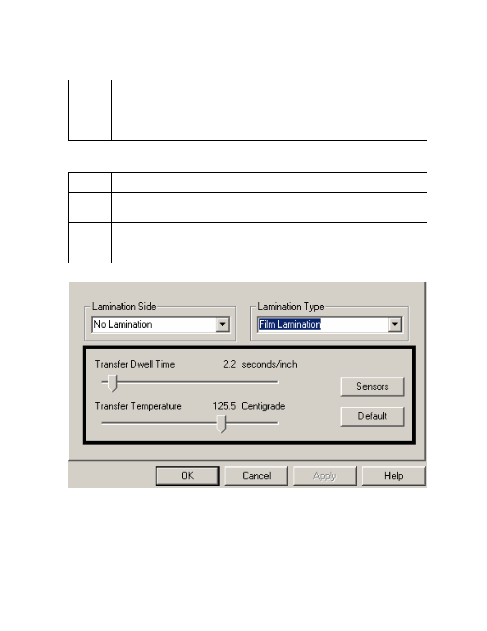 Selecting the sensors button and defaults button | FARGO electronic DTC500 User Manual | Page 233 / 345