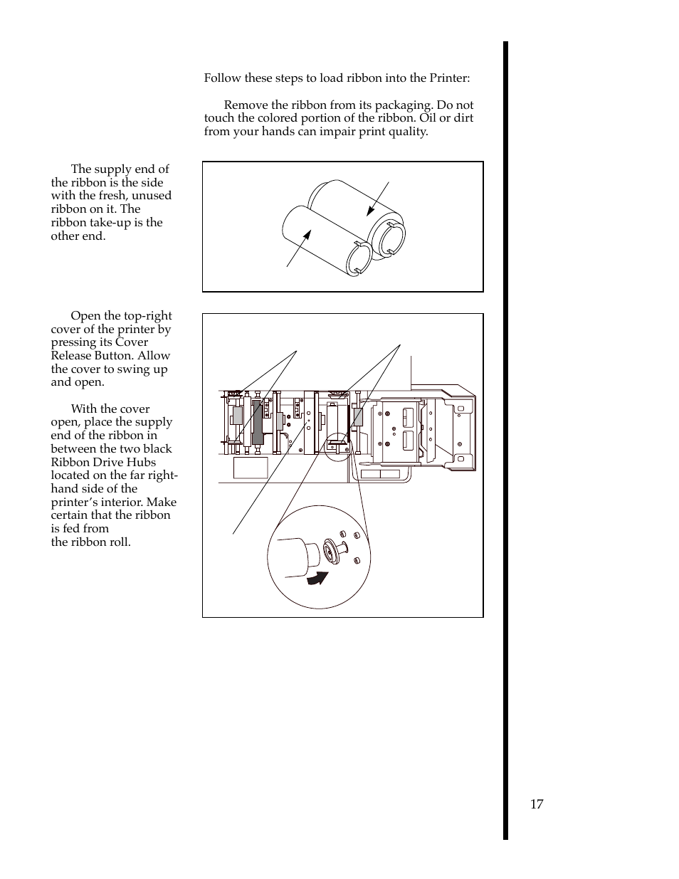 B. loading ribbon into the printer | FARGO electronic II User Manual | Page 22 / 70