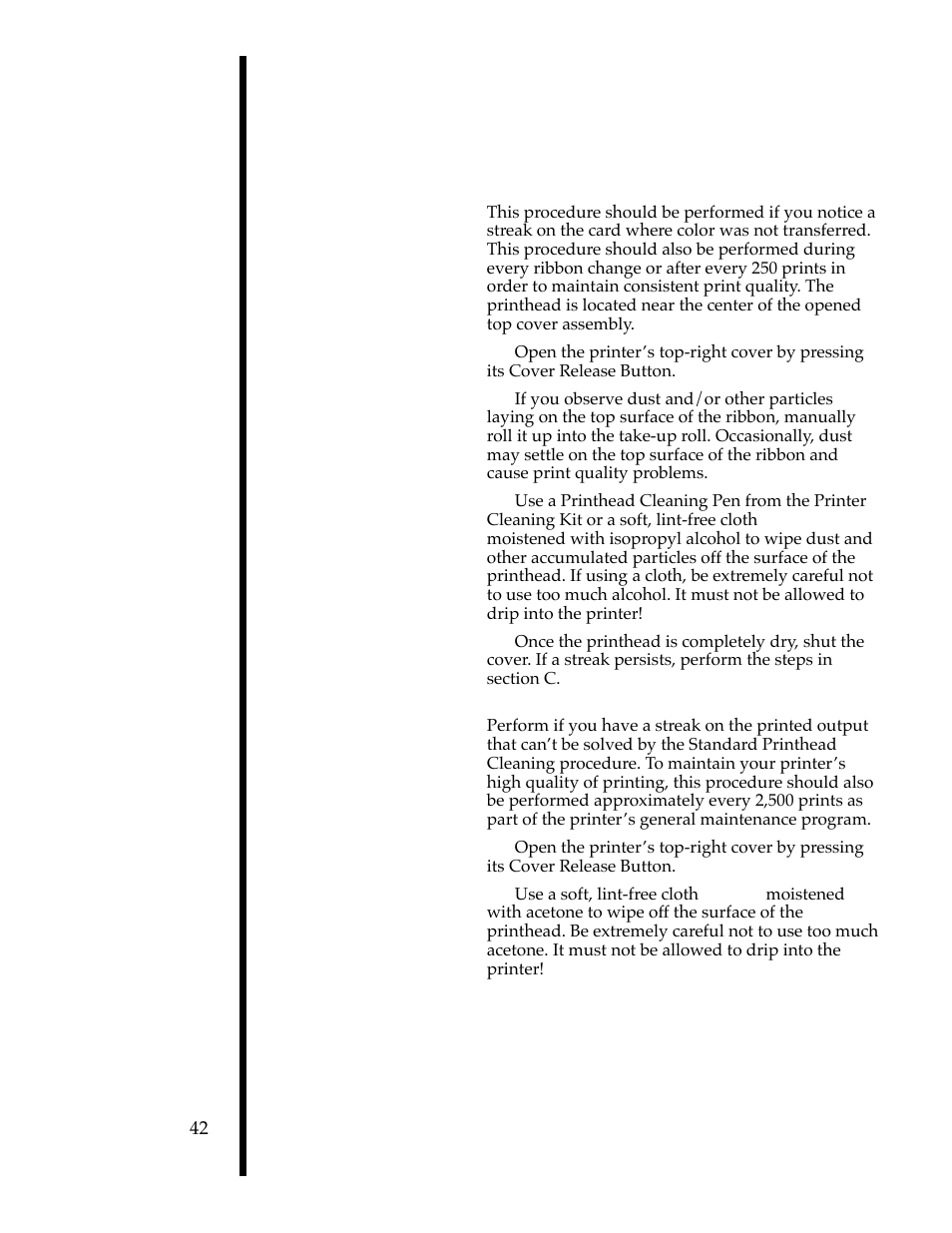 B. standard printhead cleaning, C. expanded printhead cleaning | FARGO electronic II User Manual | Page 47 / 70