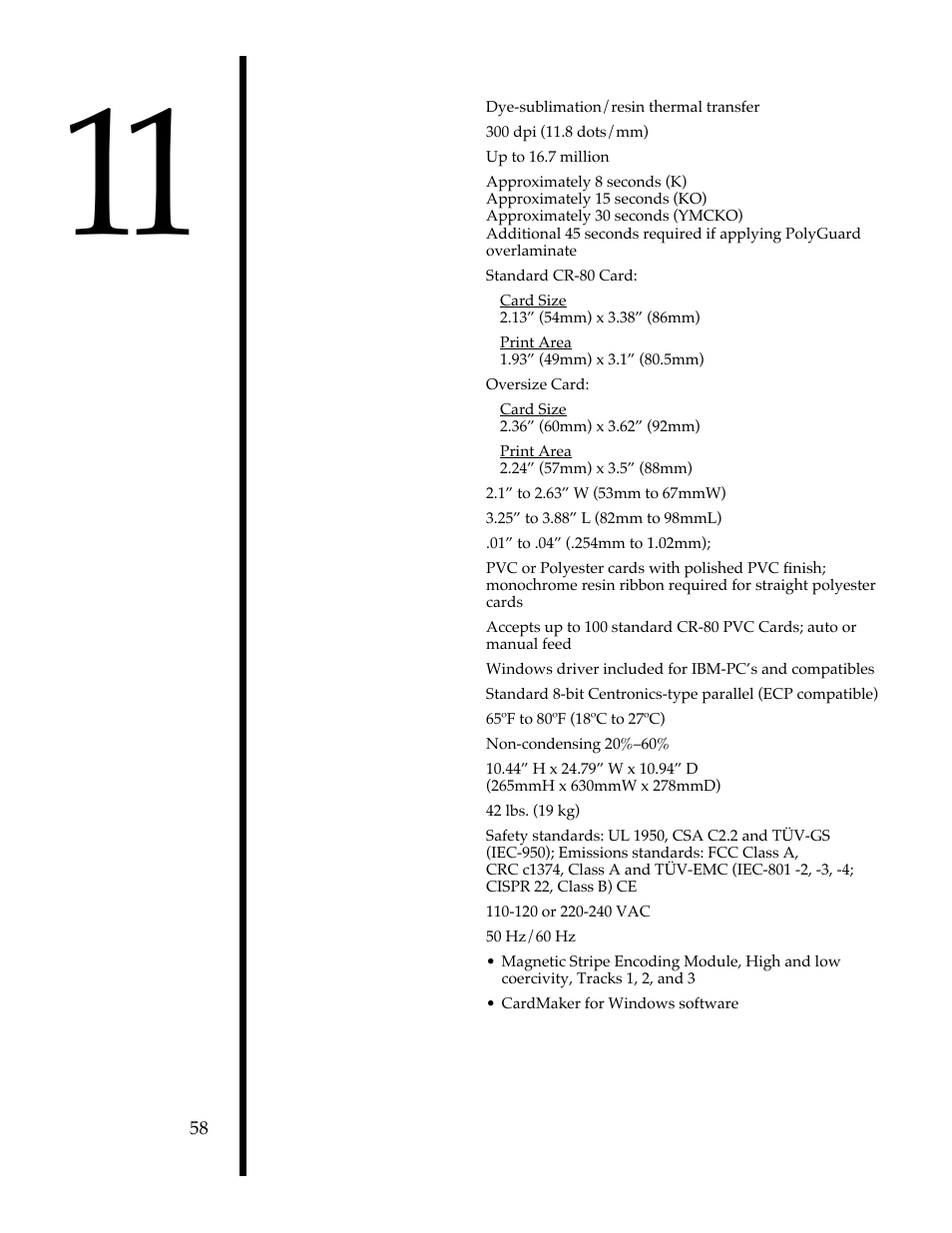 Technical specifications | FARGO electronic II User Manual | Page 63 / 70