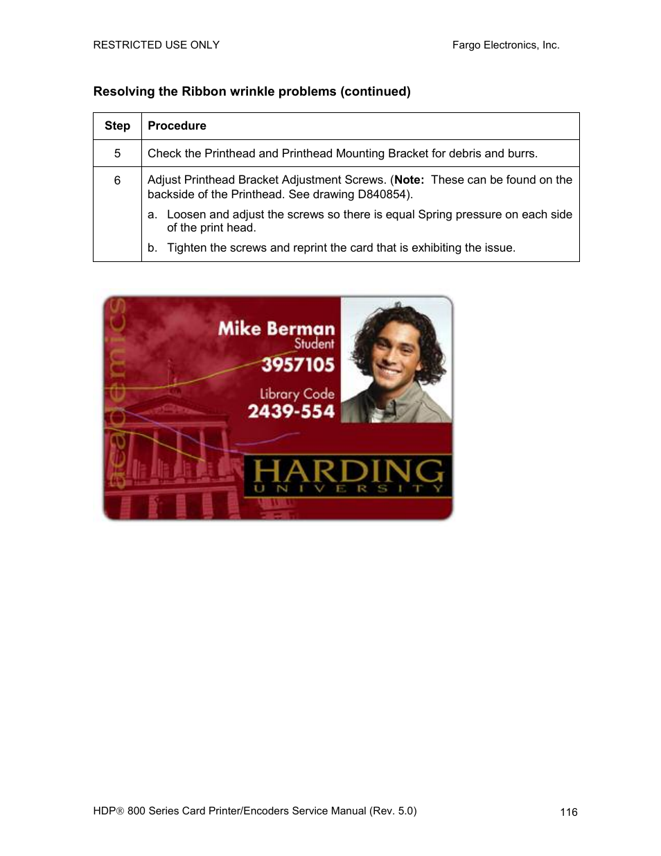 Resolving the ribbon wrinkle problems (continued) | FARGO electronic HDP820 User Manual | Page 130 / 370