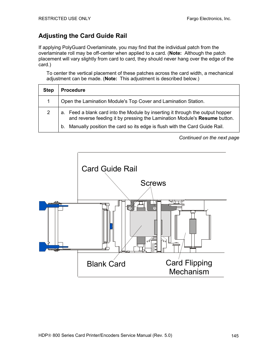 Adjusting the card guide rail | FARGO electronic HDP820 User Manual | Page 159 / 370