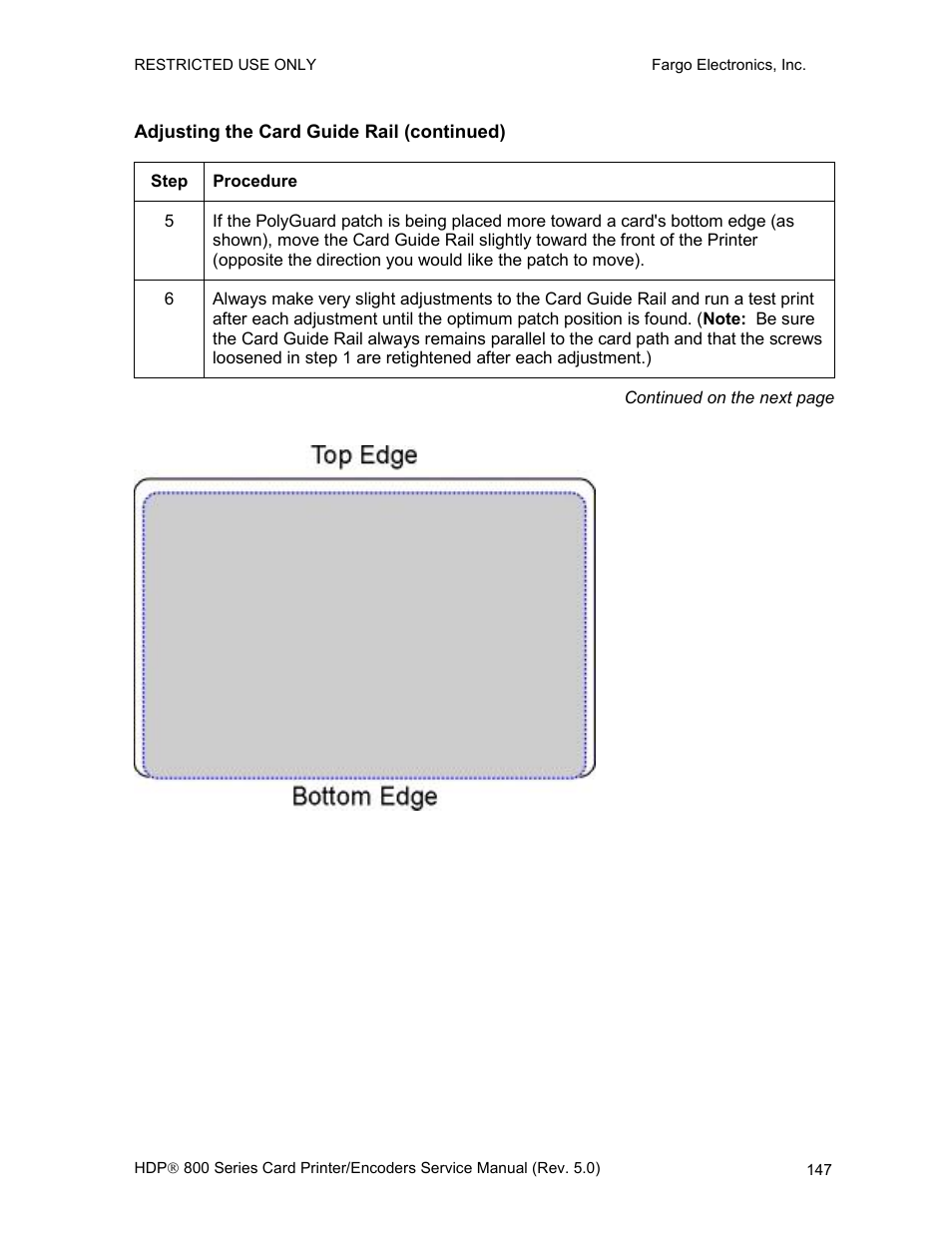 Adjusting the card guide rail (continued) | FARGO electronic HDP820 User Manual | Page 161 / 370