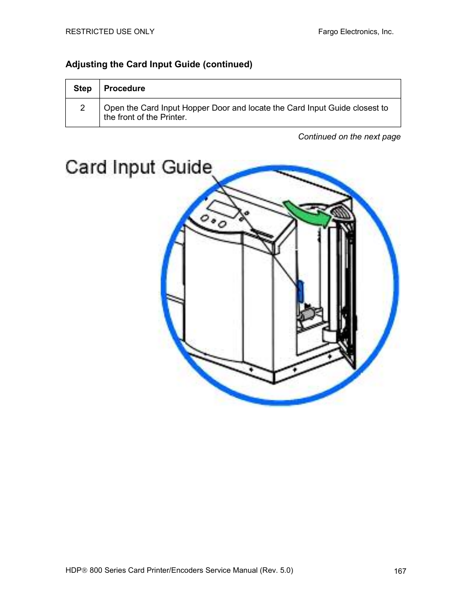 Adjusting the card input guide (continued) | FARGO electronic HDP820 User Manual | Page 181 / 370