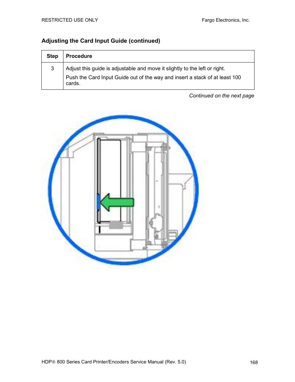 Adjusting the card input guide (continued) | FARGO electronic HDP820 User Manual | Page 182 / 370