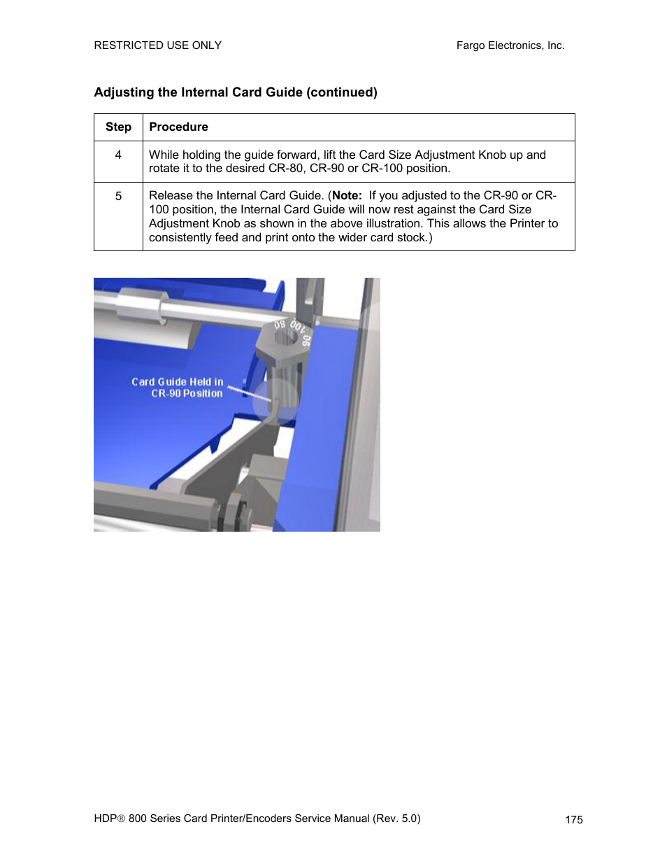 Adjusting the internal card guide (continued) | FARGO electronic HDP820 User Manual | Page 189 / 370