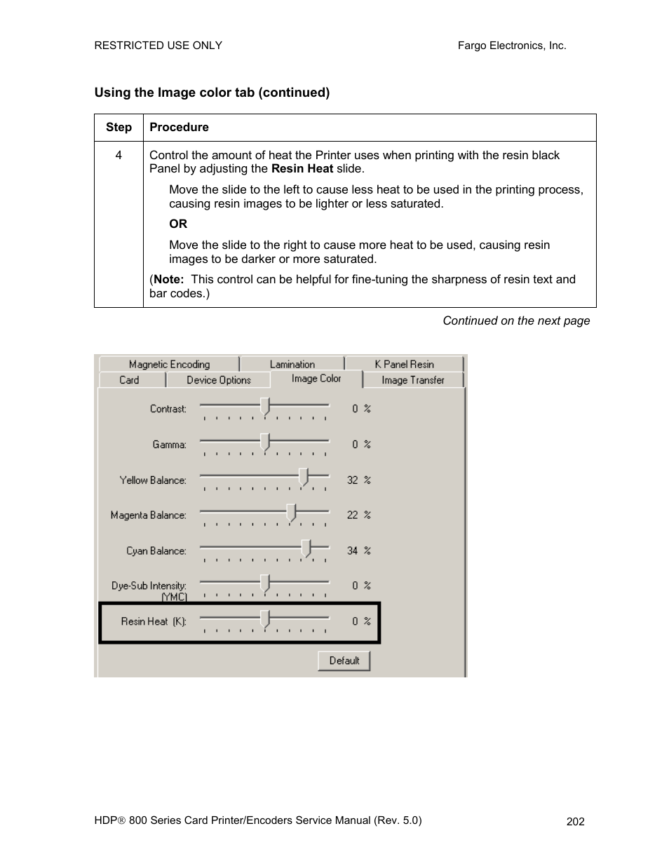 Using the image color tab (continued) | FARGO electronic HDP820 User Manual | Page 216 / 370