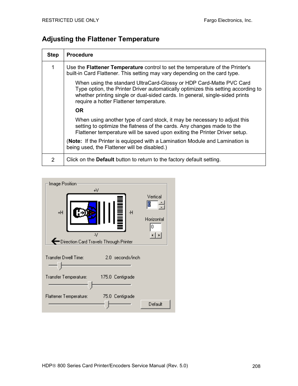 Adjusting the flattener temperature | FARGO electronic HDP820 User Manual | Page 222 / 370