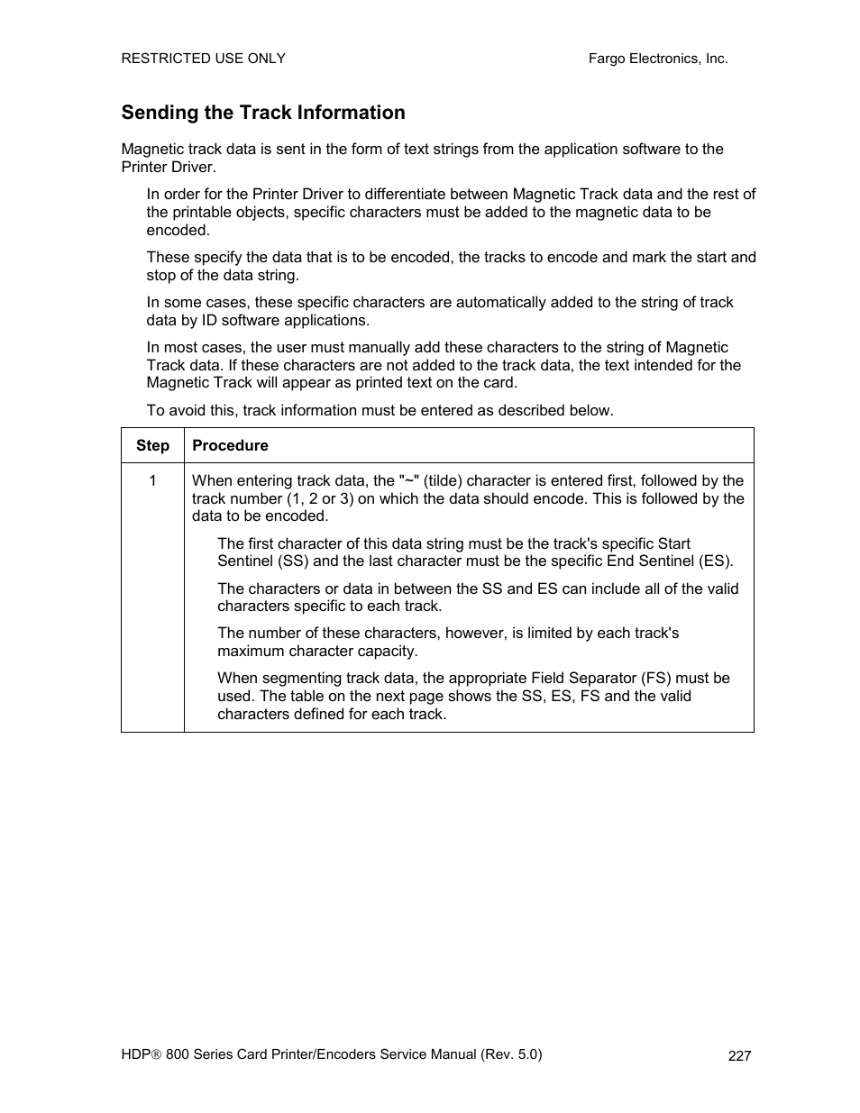 Sending the track information | FARGO electronic HDP820 User Manual | Page 241 / 370