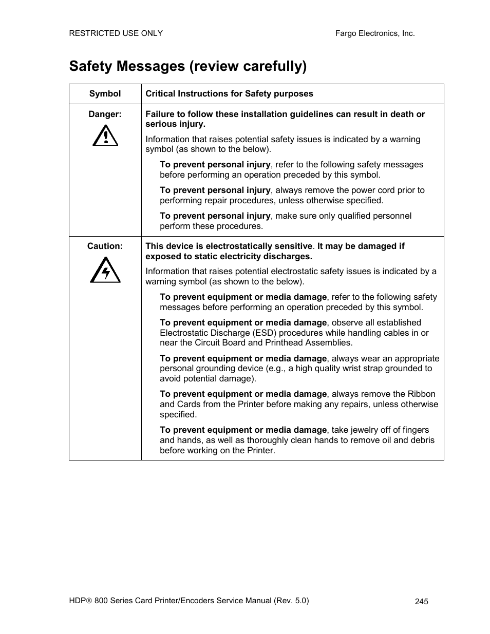 Safety messages (review carefully) | FARGO electronic HDP820 User Manual | Page 259 / 370