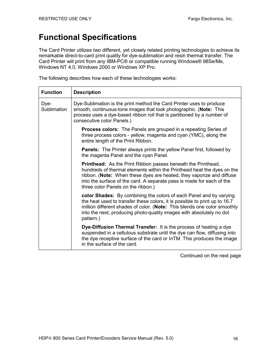 Functional specifications | FARGO electronic HDP820 User Manual | Page 30 / 370