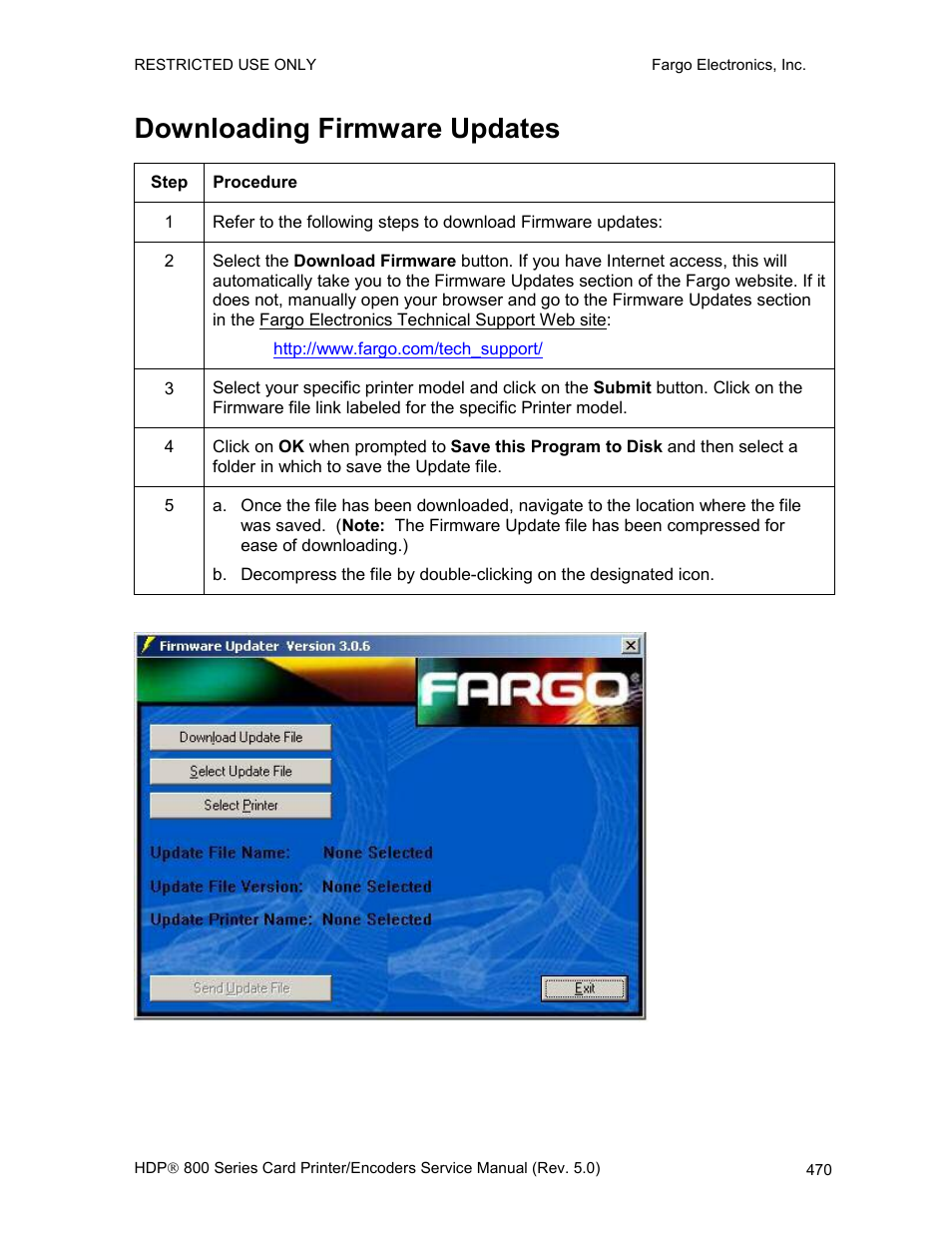 Downloading firmware updates, Updating the printer’s, Firmware | Updating the printer's | FARGO electronic HDP820 User Manual | Page 305 / 370