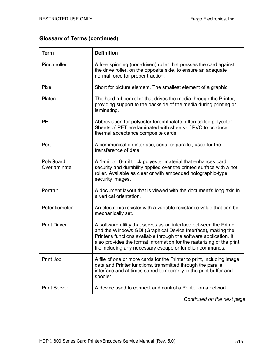 Glossary of terms (continued) | FARGO electronic HDP820 User Manual | Page 350 / 370