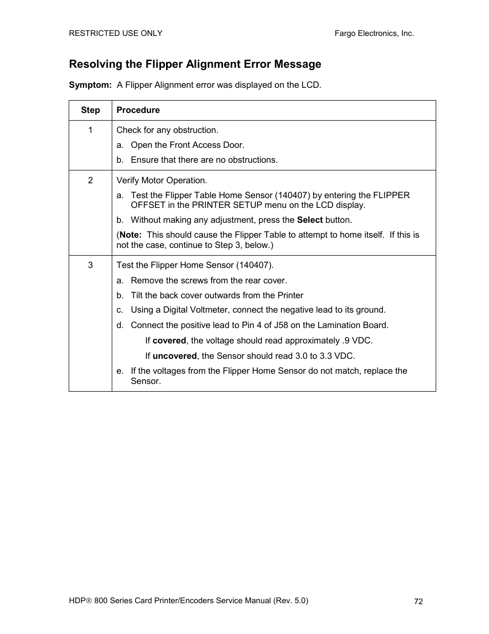 Resolving the flipper alignment error message | FARGO electronic HDP820 User Manual | Page 86 / 370