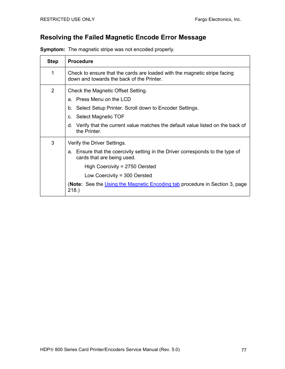 Resolving the failed magnetic encode error message | FARGO electronic HDP820 User Manual | Page 91 / 370