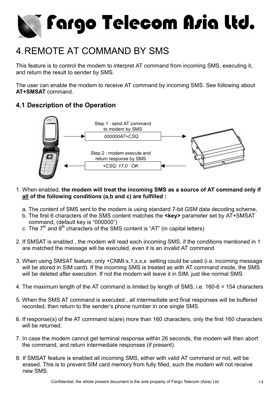 Remote at command by sms, 1 description of the operation | FARGO electronic Maestro 900 User Manual | Page 16 / 23