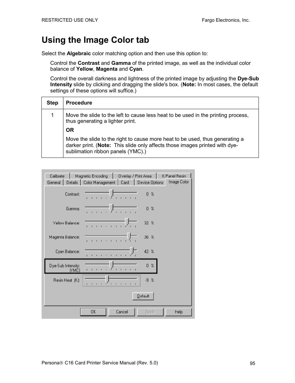 Using the image color tab | FARGO electronic C16 User Manual | Page 104 / 259