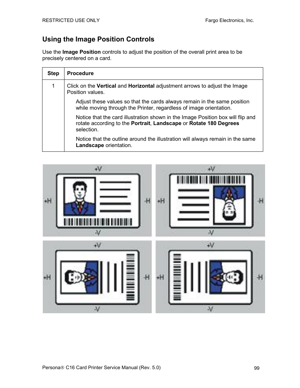 Using the image position controls | FARGO electronic C16 User Manual | Page 108 / 259