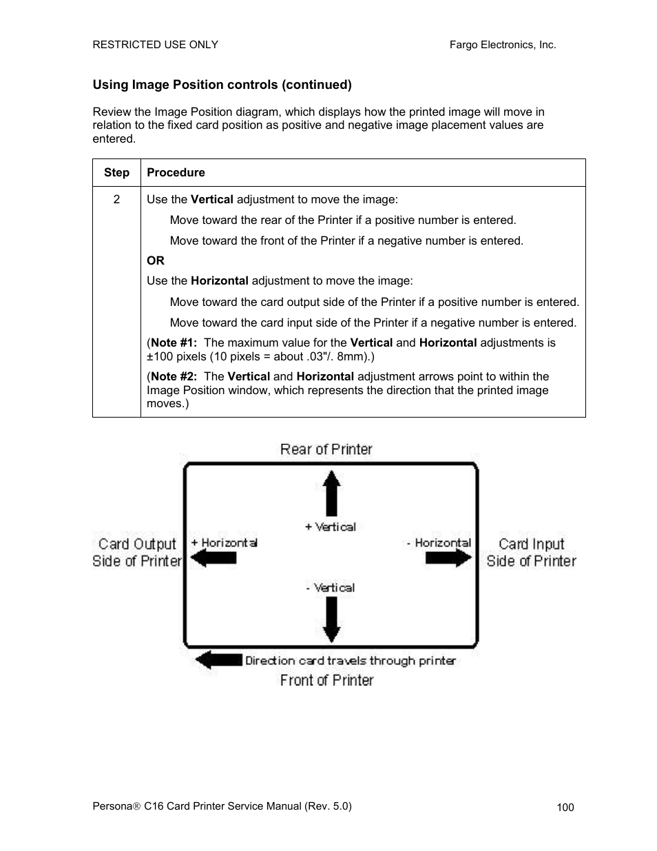 Using image position controls (continued) | FARGO electronic C16 User Manual | Page 109 / 259