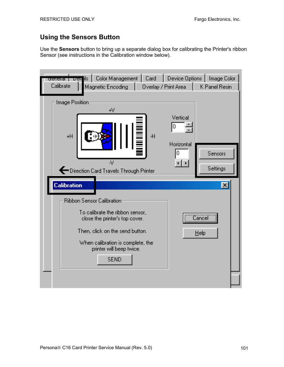 Using the sensors button | FARGO electronic C16 User Manual | Page 110 / 259