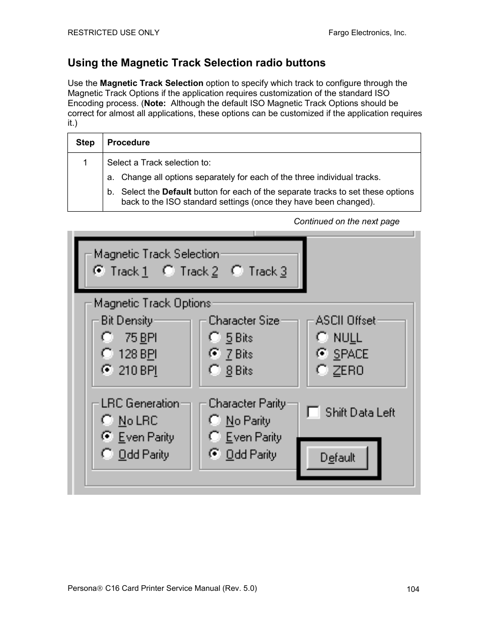 Using the magnetic track selection radio buttons | FARGO electronic C16 User Manual | Page 113 / 259