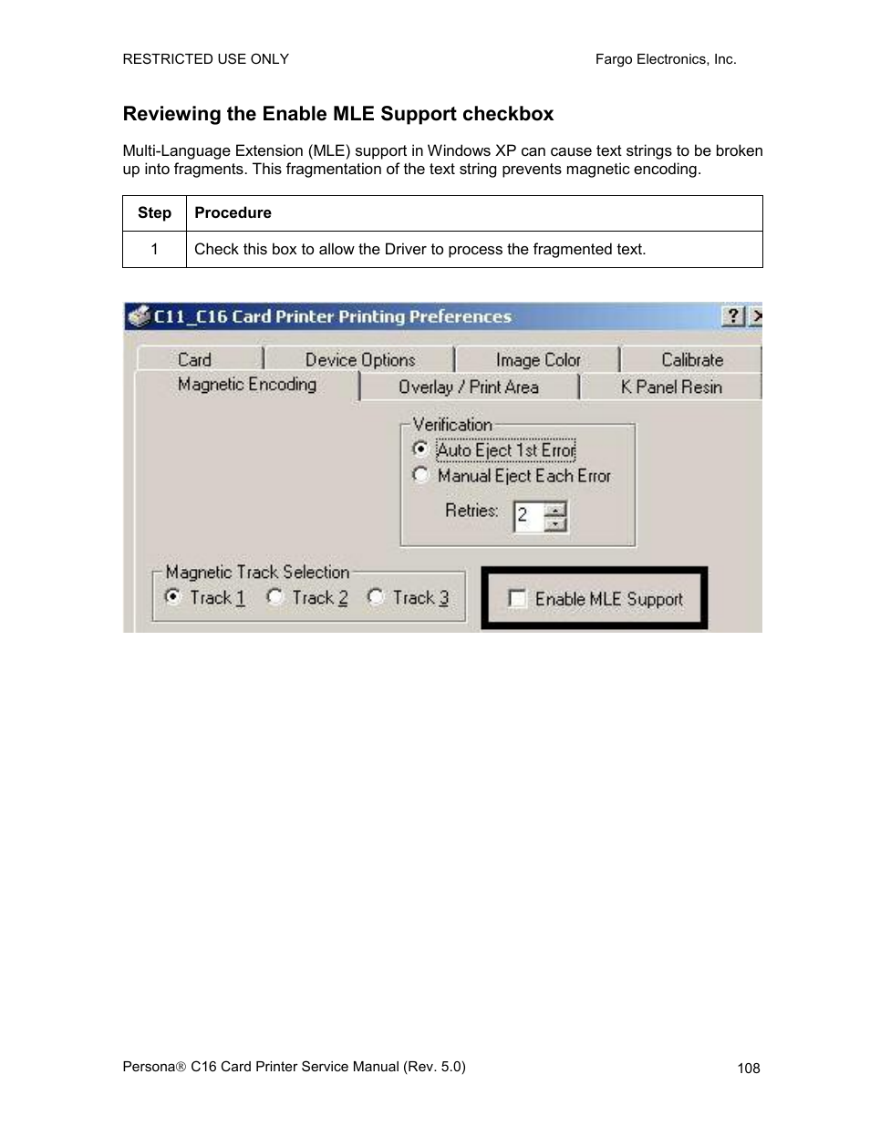 Reviewing the enable mle support checkbox | FARGO electronic C16 User Manual | Page 117 / 259