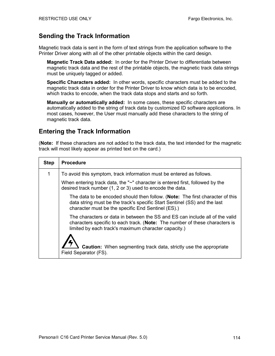 Sending the track information, Entering the track information | FARGO electronic C16 User Manual | Page 123 / 259