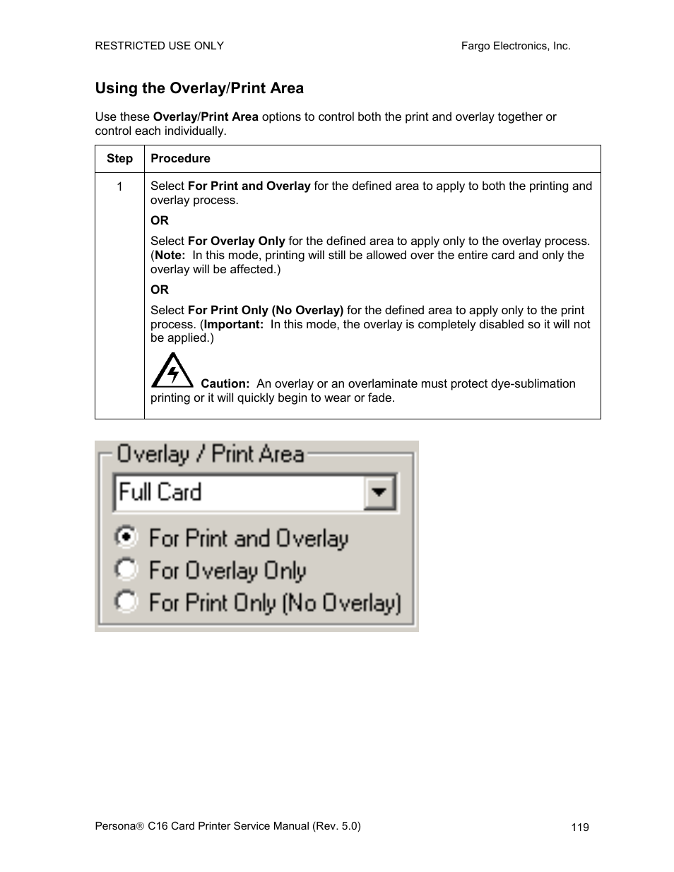 Using the overlay/print area, Using the overlay / print area | FARGO electronic C16 User Manual | Page 128 / 259