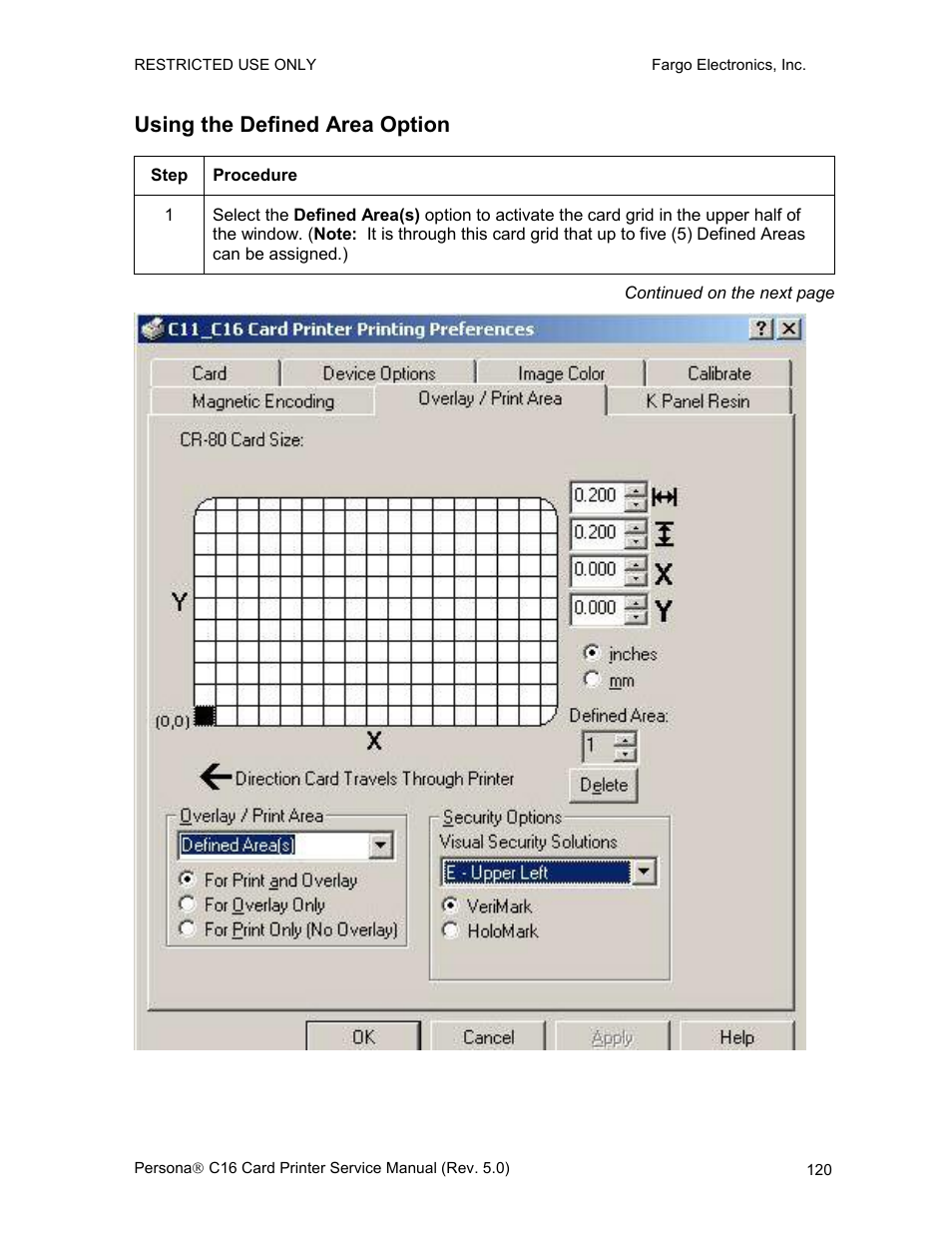 Using the defined area option | FARGO electronic C16 User Manual | Page 129 / 259