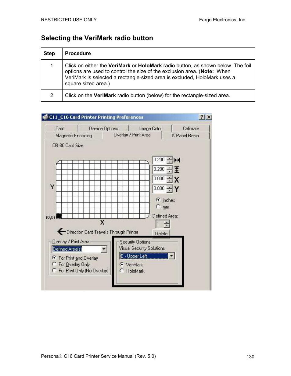 Selecting the verimark radio button | FARGO electronic C16 User Manual | Page 139 / 259