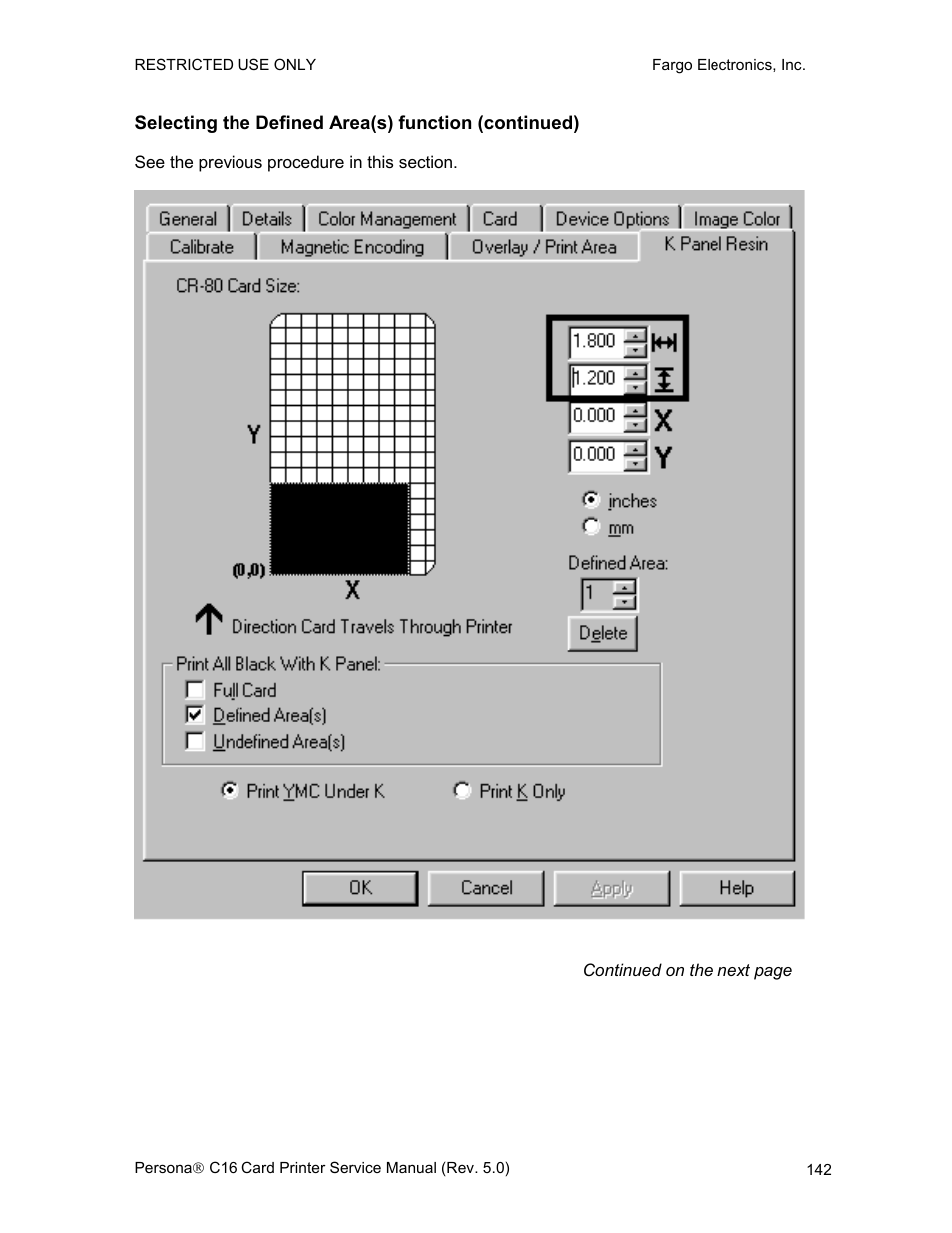 Selecting the defined area(s) function (continued) | FARGO electronic C16 User Manual | Page 151 / 259